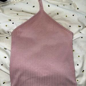 Open back front tied blush pink top